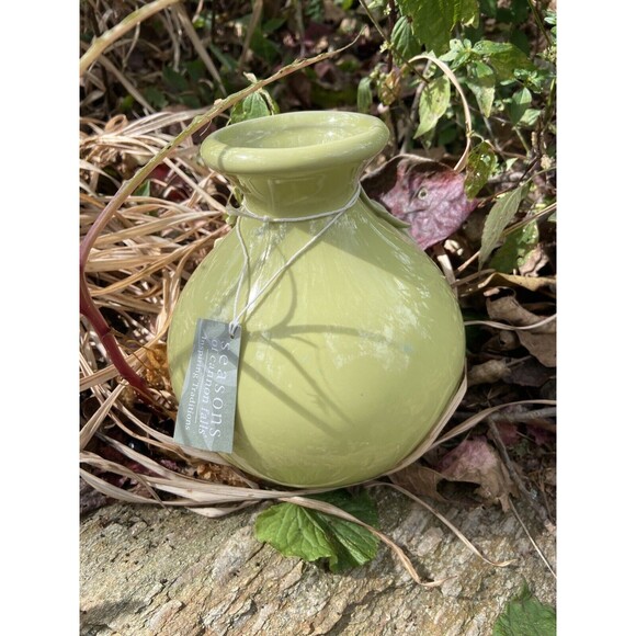 Seasons of Cannon Falls Vase Flora and Fauna Celedon Green Rose Raised Vase 5 in - Picture 2 of 8